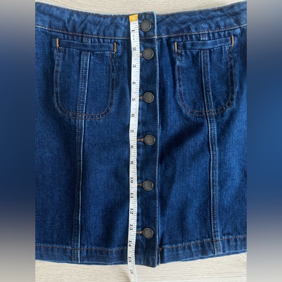 NWOT TOP SHOP Denim Button-Front Mini Moto Skirt Size 26 Front Pockets - Picture 6 of 9